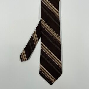 Envoy Brown Tan Diagonal Striped Silk Blend Necktie Mens OS